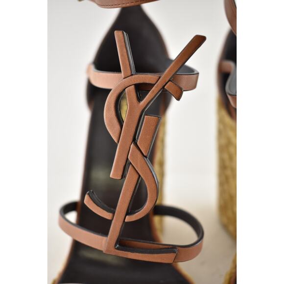 Saint Laurent YSL Logo Cassandra 105 Ankle Strap Espadrille Wedge Sandal Heel 41 - Picture 11 of 16